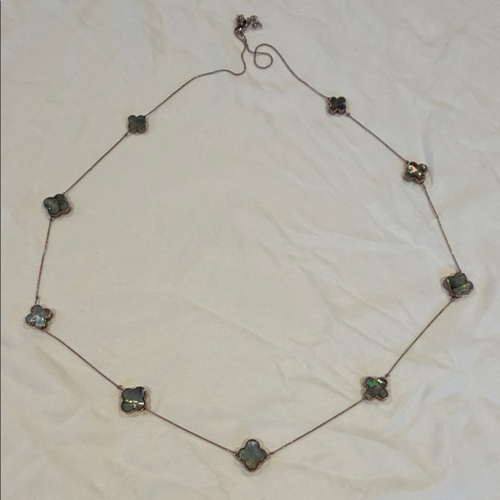 Alhambra Style Clover Station Necklace in Iridescent Blue/Green Mother of Pearl